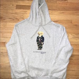 Polo Bear Ralph Lauren Mens Grey Fleece Hoodie